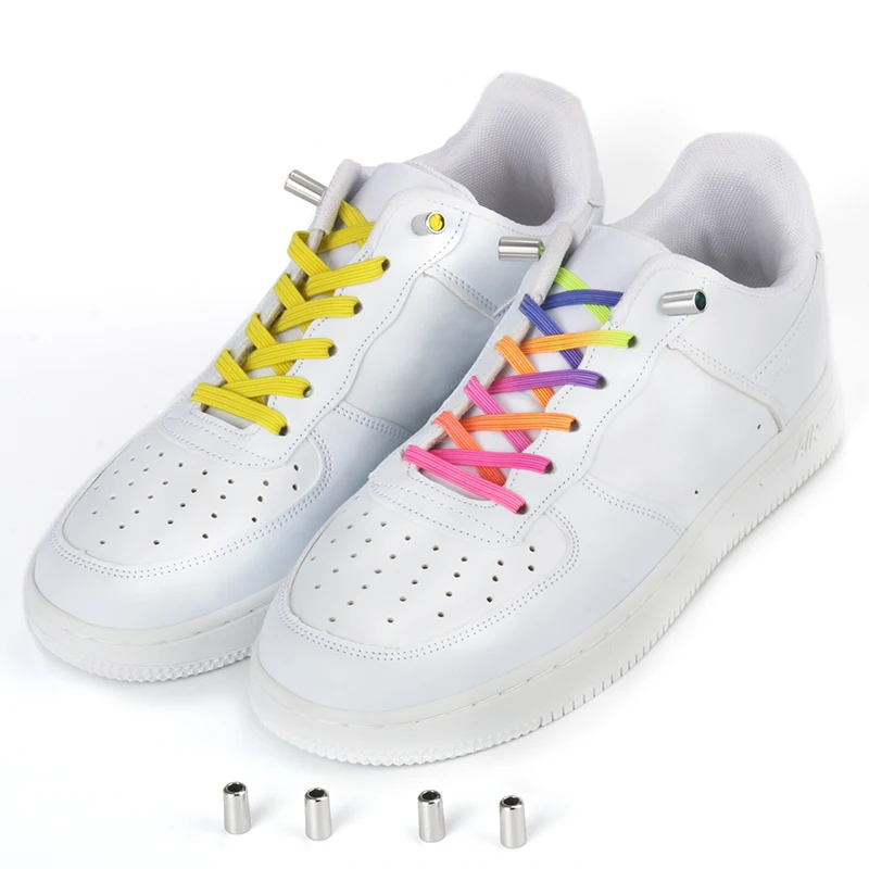 

New Lace Custom Elastic No Tie Shoe Lace Metal Aglet Rainbow Flat printed Shoelace Sneaker Laces Wholesale, Customized