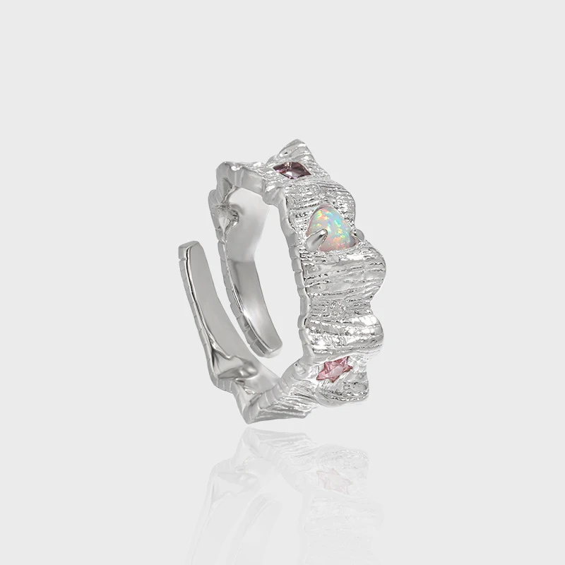 

VIANRLA 925 Sterling Silver Colored Zircon Geometry Opening Adjustable Ring Elegant Opal Gemstone Women Jewelry Drop Shipping