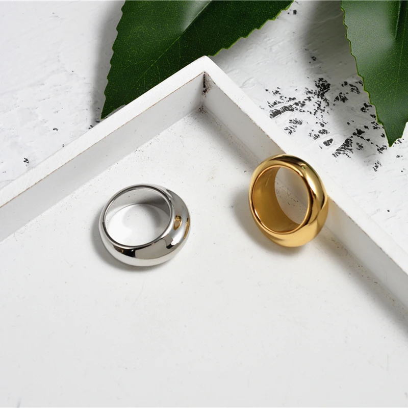 

Trendy Gold Sliver Color Metal Geometric Rings Minimalist Solid Circle Ring For Women Simple Design Rings, Gold/silver