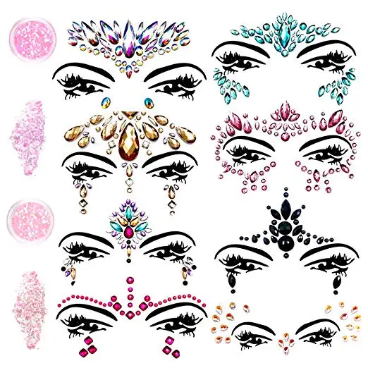 

2020 RTS Online Face jewels sticker Make Up Adhesive Temporary Tattoo Body Art Gem Rhinestone Stickers for Festival Party