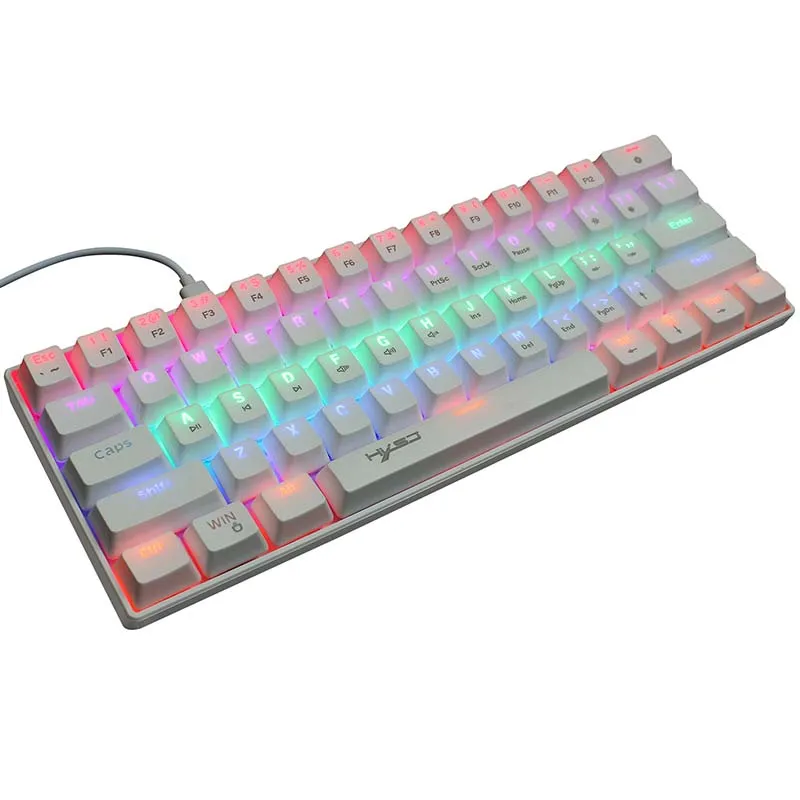 

Mini Wired Gamer Teclado White Backlit 61 Keys RGB Gaming Mechanical Keyboard, White / black