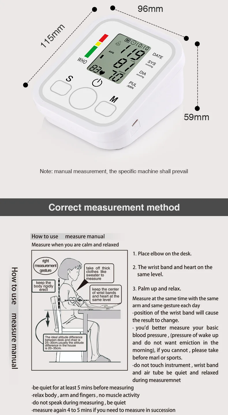 
health care products Electronic Upper Arm Digital blood pressure meter BP Monitor for home measuring Arterial Pressure 