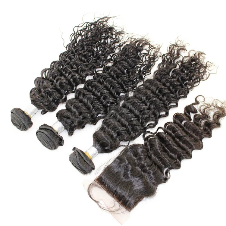 

Wholesale brazilian deep wave Hot sale Top Quality Unprocessed 100% virgin human cheap 4*4 lace closure With Baby Hair, Natural color