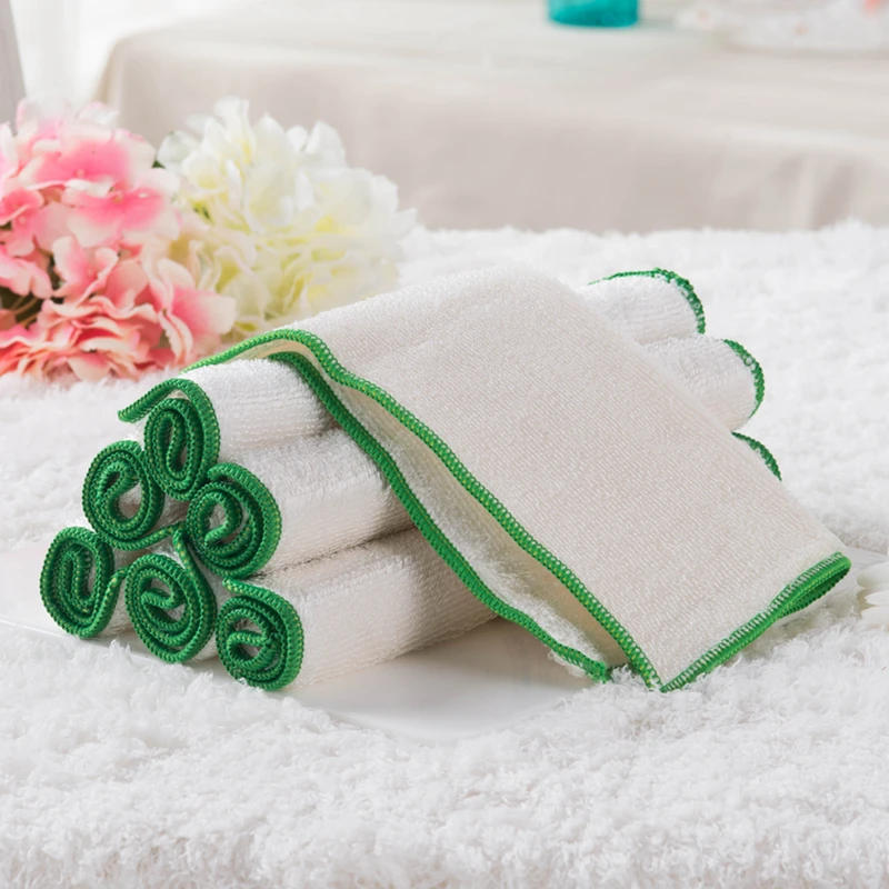 

Wholesale Custom Logo Biodegradable Colourful Overlock Dish Rags Wipes Household Products Kitchen Bamboo Fiber Cleaning Cloth, 3 colors for choose