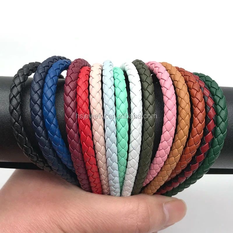 Quality 5mm 6mm Round Braided Leather Bolo Cord Dark Blue Woven Folded