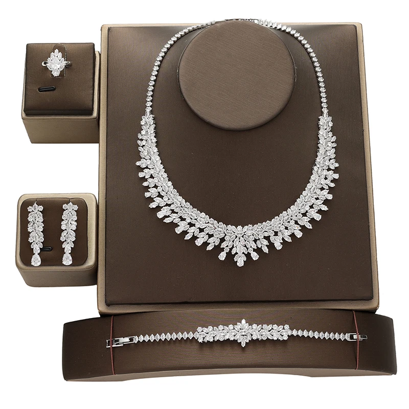 Jewelry Set Fashion Luxury Zirconia Necklace Bracelet Earrings Ring Wedding 4pcs Jewelry Sets Exquisite Set BN8132  Bisuteria