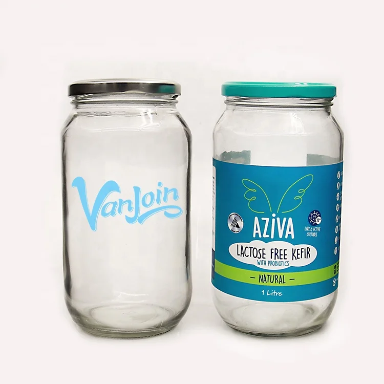 

Customized label logo printing empty clear food industry glass jar with screw lid