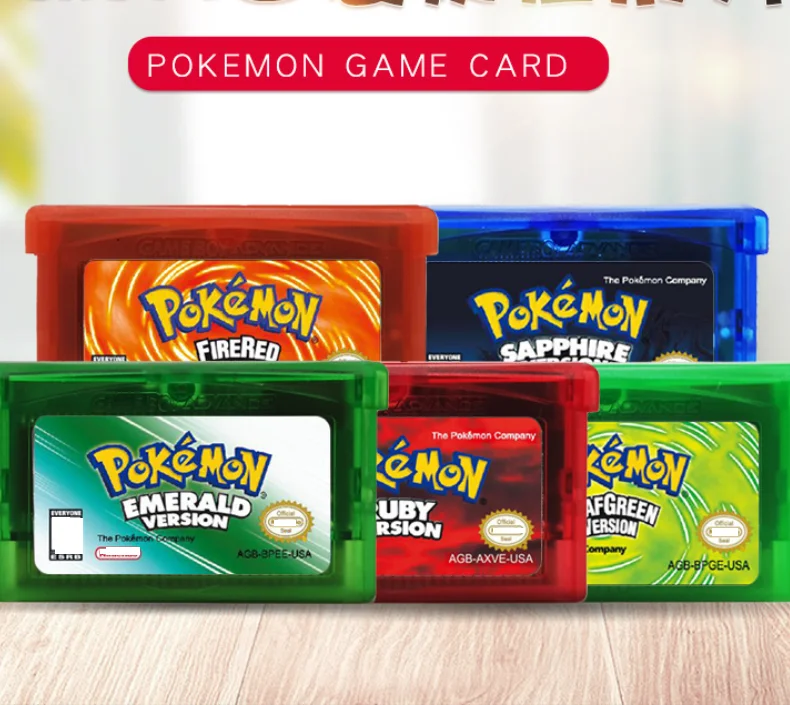 

Free Shipping Pokemon RUBY FIRERED LEAFGREEN EMERALD SAPPHIRE for GBA Advance game card cartridges, Colorful