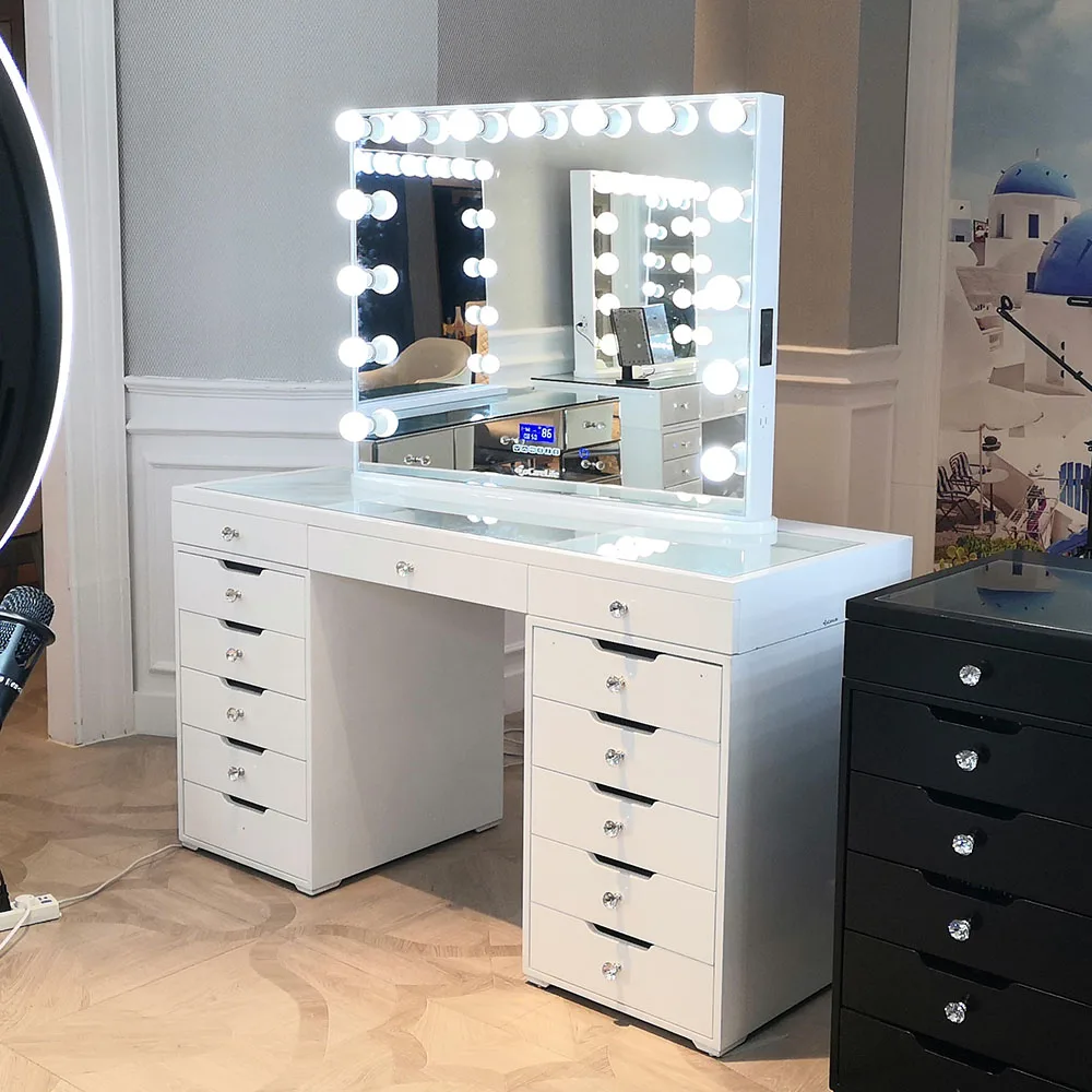 Docarelife Hollywood Style Makeup Mirror Vanity Modern Dressing Table with Lights Around Mirror