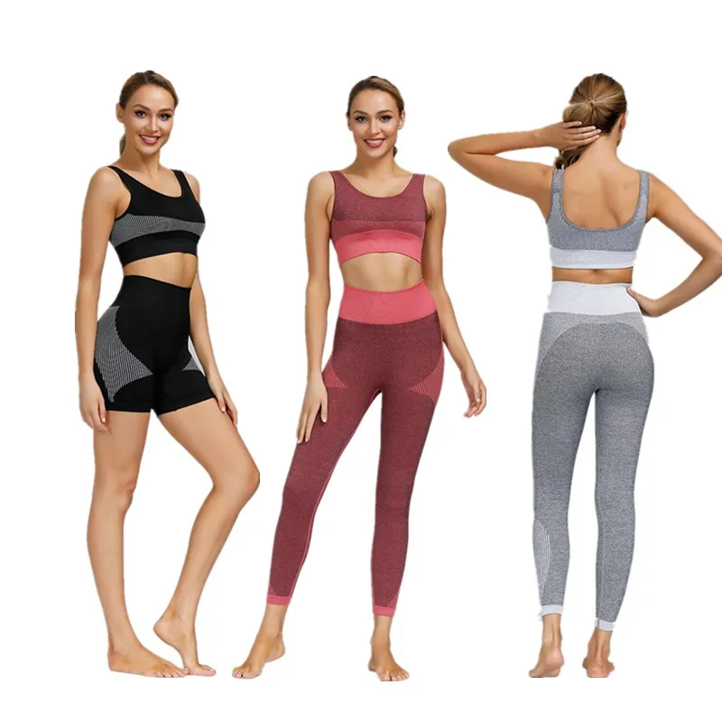 

Seamless Women 3pcs Piece Crop top Bra Leggings Yoga Set Sportsuit Workout Outfit Fitness Sports Bra Set Gym Clothes, Customized colors