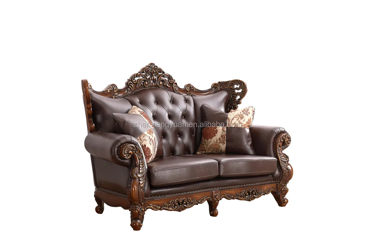 Living Room  Sofa  Royal Sofa Set  Antique Wood Style leather sofa- SF1889