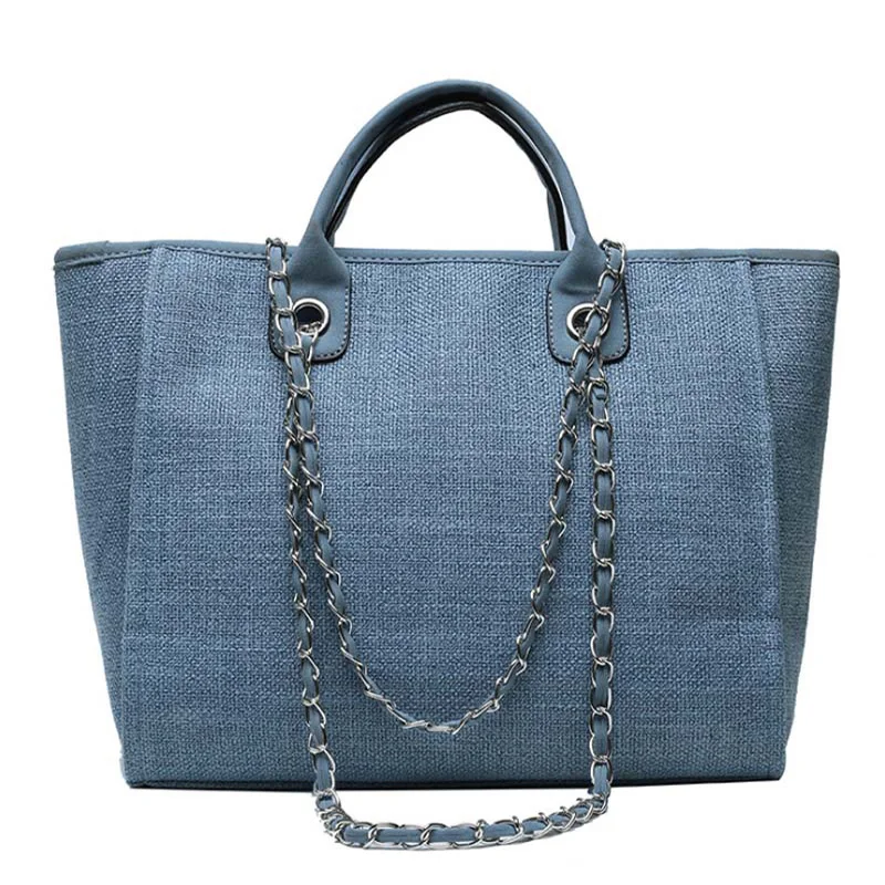 

New Arrival Tote Bag Personalized Women Fashion Casual Canvas Simple Fashion Bucket Type Solid Chain Women Tote Bag, As shown in the picture