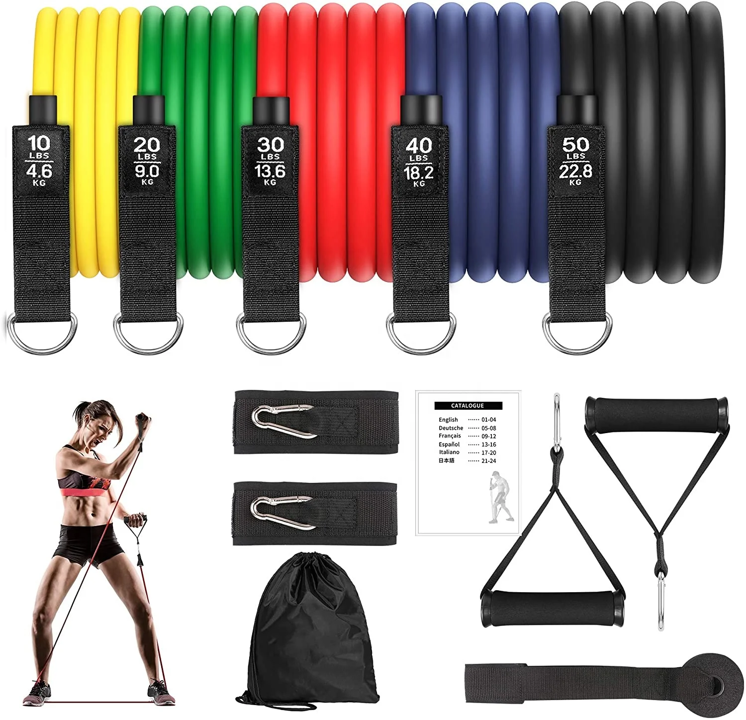 

Wholesale 11Pcs Set Muscle Strength Training Resistance Band, Color full