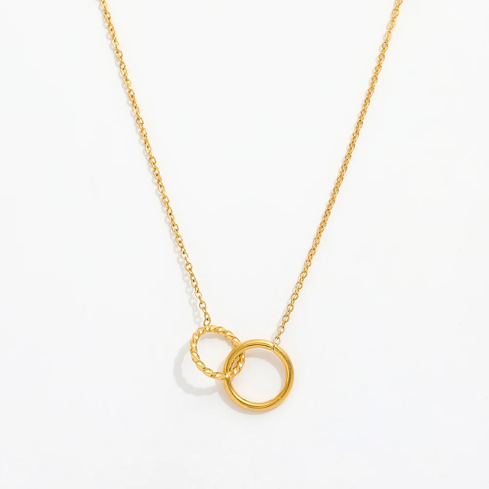 Joolim Jewelry Stainless Steel Double Circle Pendant Necklace