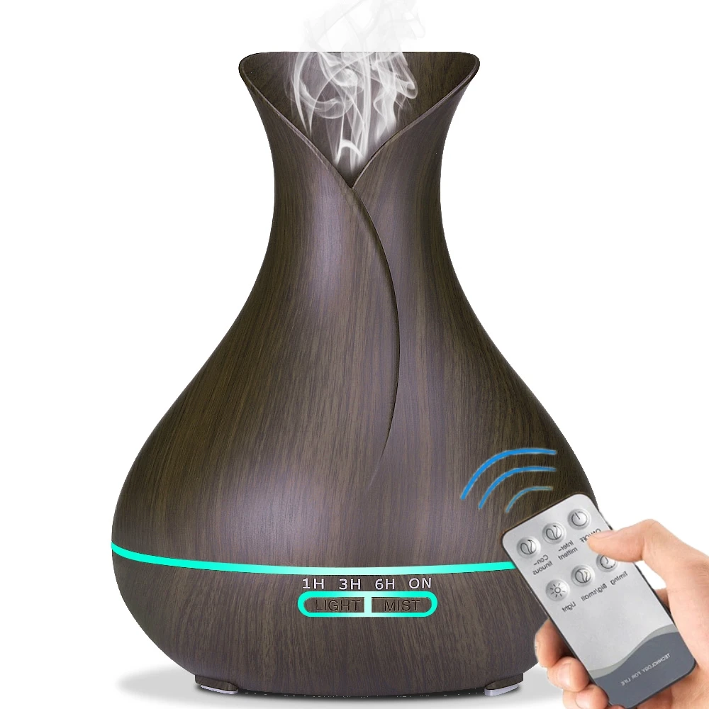 

Remote Control Humidifier Defuser 500ml Wood Grain Ultrasonic Electric Vase Essential Oil Aroma Diffuser
