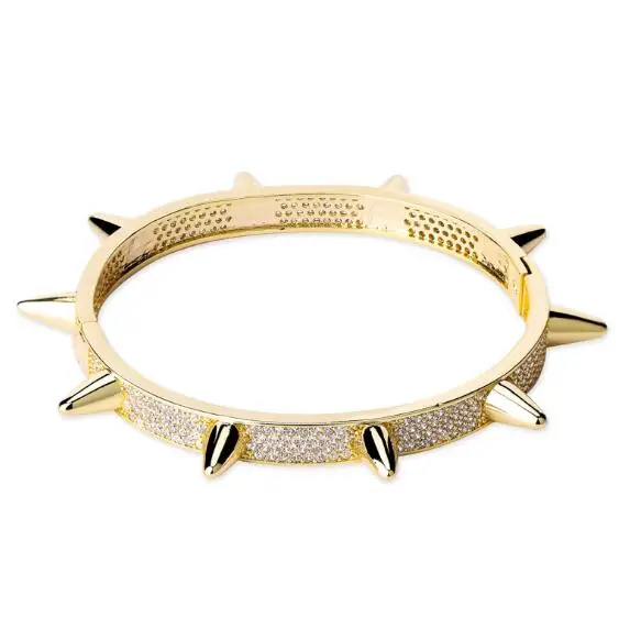 

2020 Iced Out Spikes Bangles Rivet Cone Stud Cuff Twist Thorns Bracelets Cubic Zirconia Bling Personality Hip Hop Rap Jewelry, Gold/silver