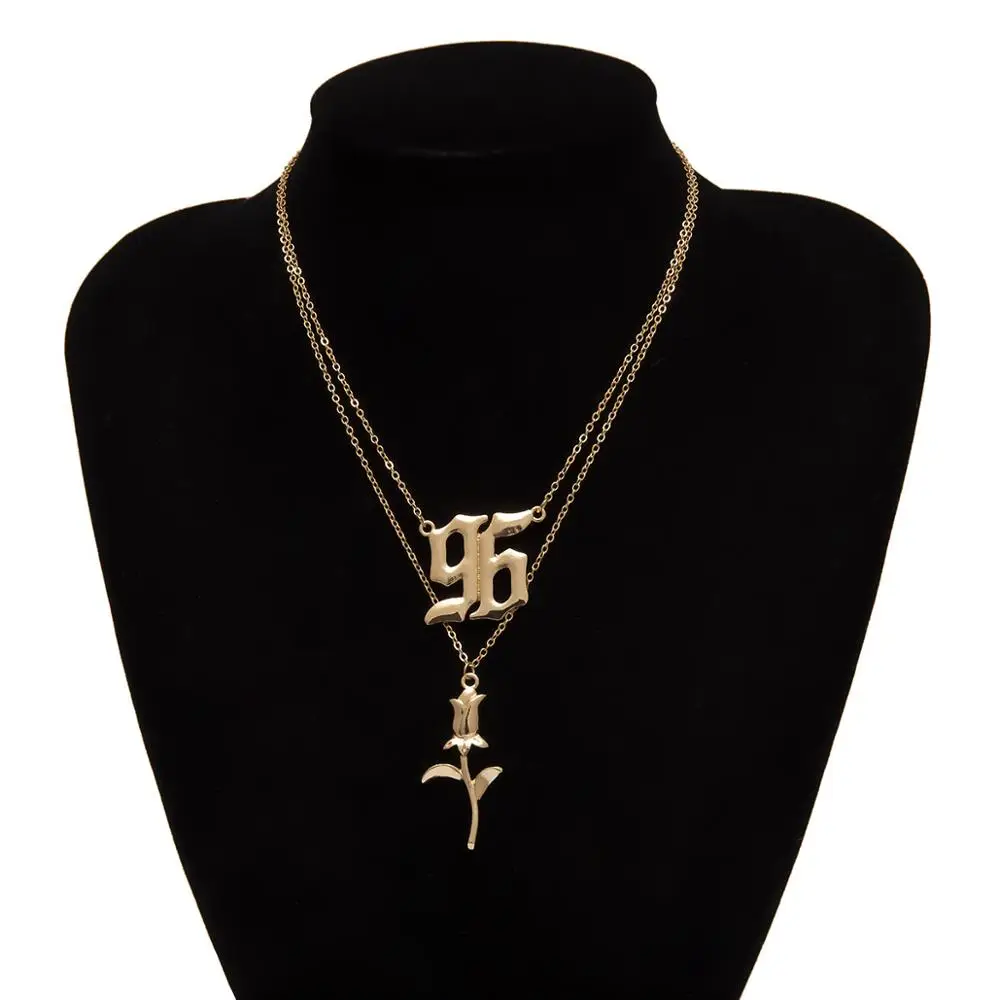 Hot Sale Simple And Versatile Geometric Tassel Jewelry Female Creative Number 96 Rose Double-layer Necklace