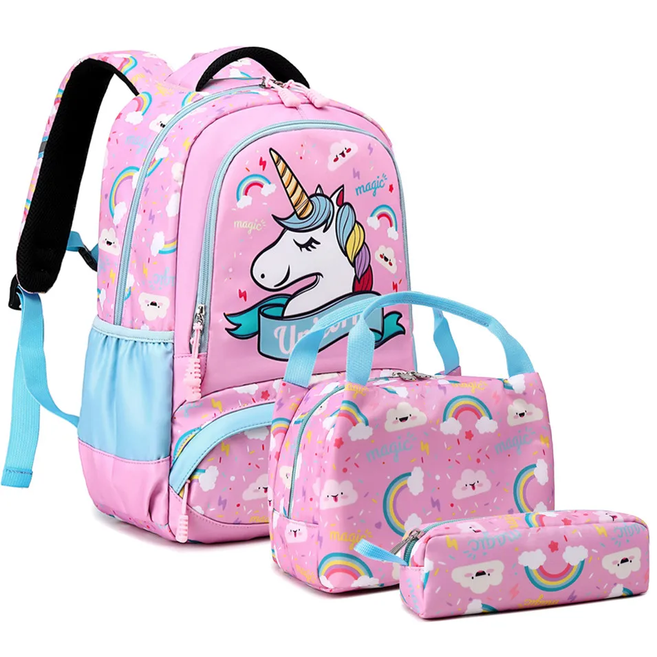 

Meisohua Unicorn printing polyester girls schoolbag kids children backpack 5-12 years primary child school bag, Purple pink and green