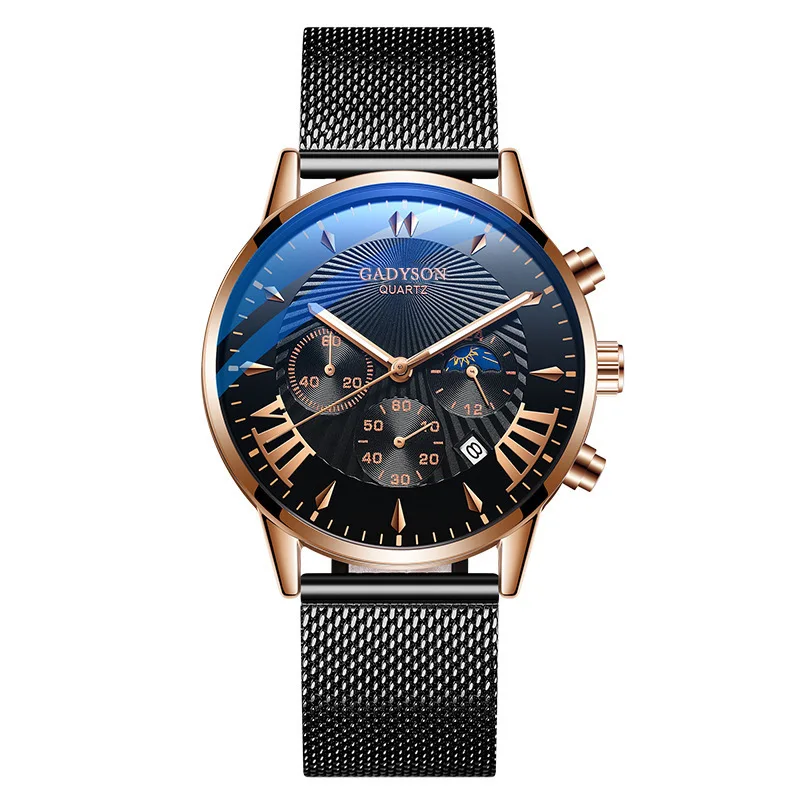 

GADYSON Brand Fashion Men Wrist Watches Steel Mesh Strap Business Calendar Male Clock Quartz Watches Cheap Price Relojes Hombre
