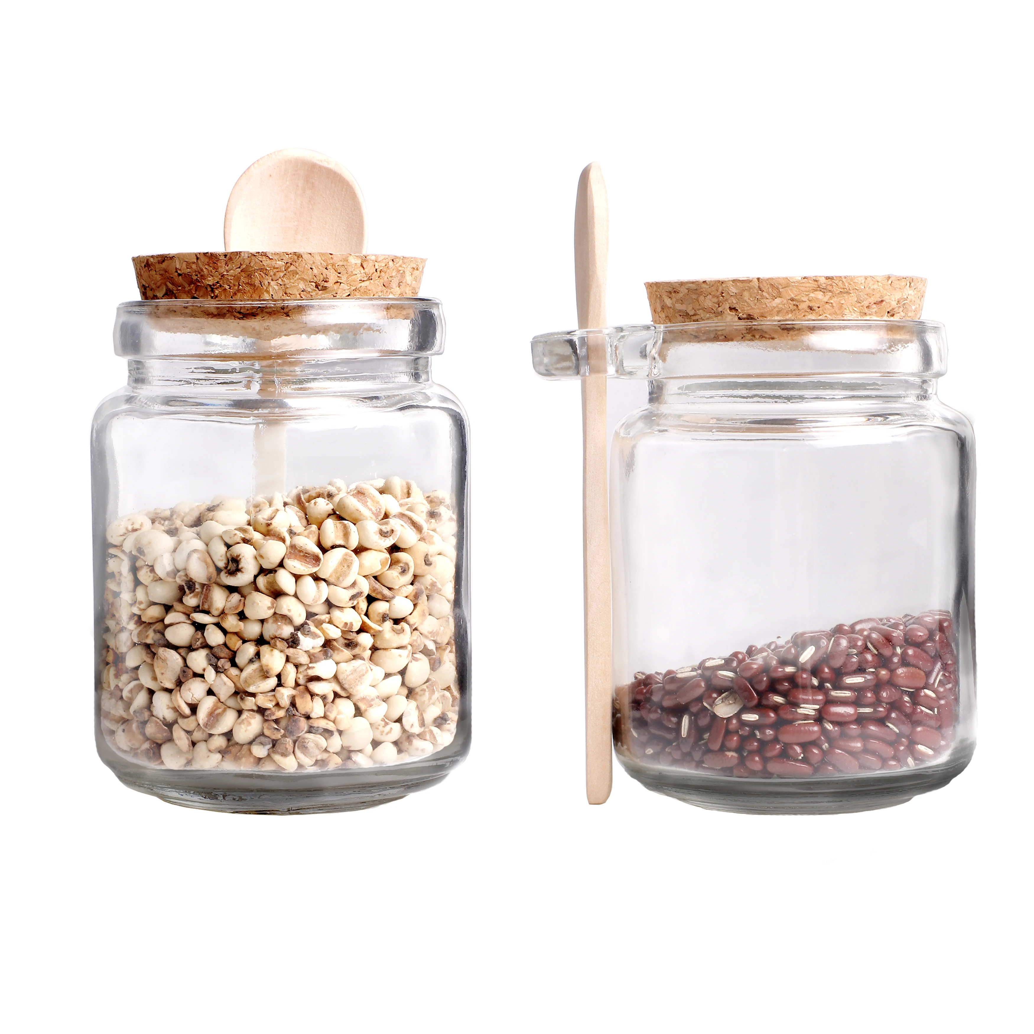 

Wholesale glass jar with bamboo spoon and cork lid for spices Salt Seasonings, Transparent