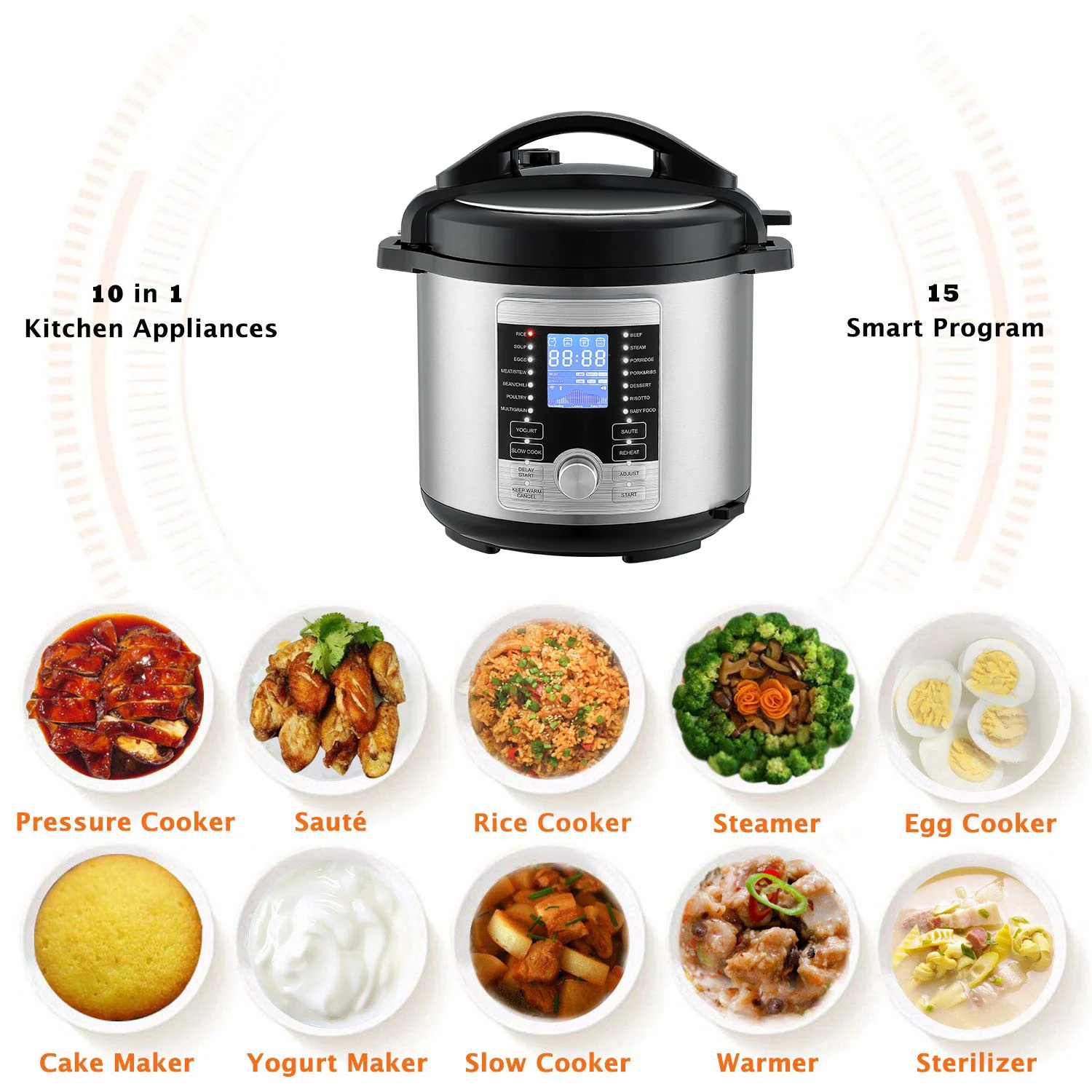 Programmable Instants Pot Smart Electric Pressure Cooker 6qt 18-in-1 ...