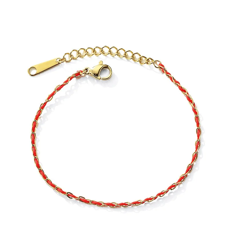 

Handwoven Red Rope Bracelet IPG14K Gold Plated Stainless Steel Minimalist Female Fashion Accessories