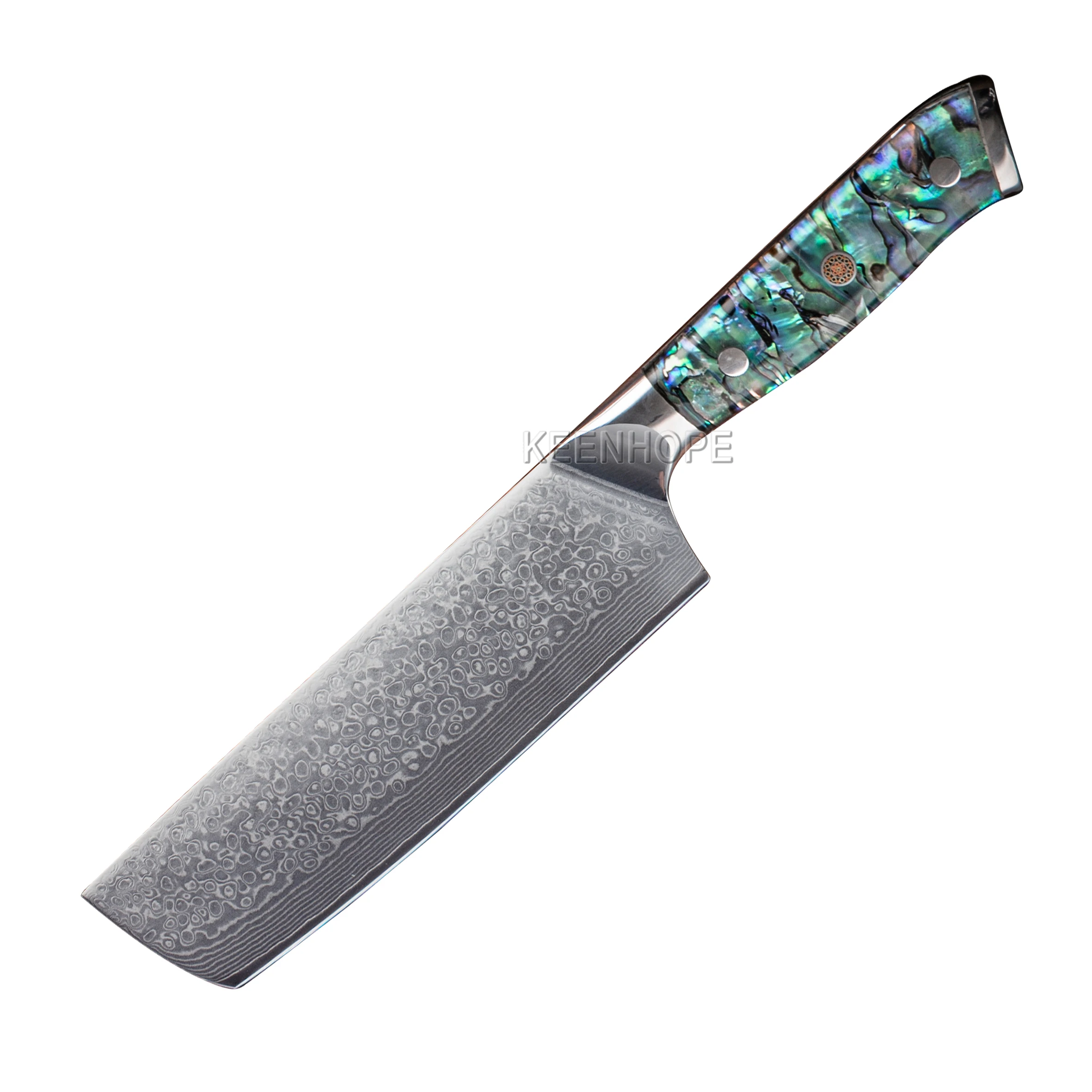 

7 inch Nakiri Knife Damascus Kitchen Knife 67 Layers Damascus Steel with Abalone Shell Handle