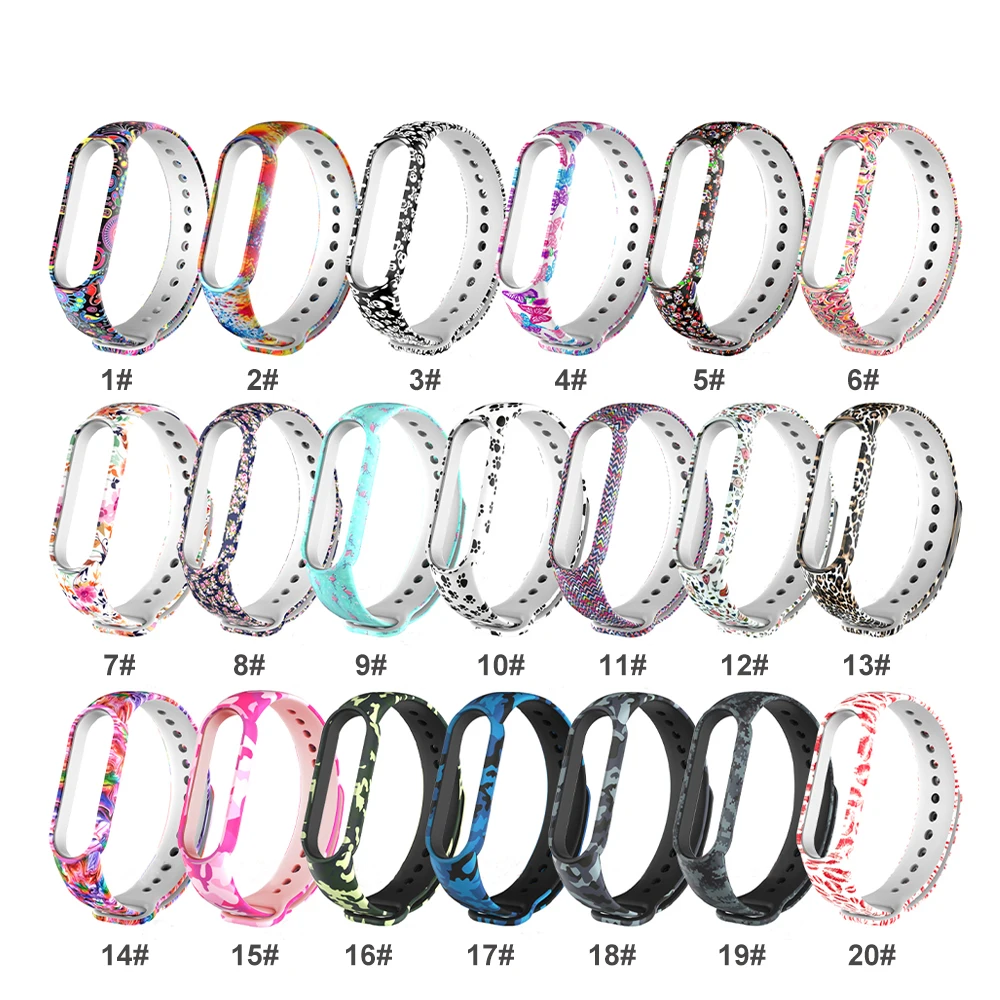 

BOORUI print strap for mi band 5 comfortable replacement strap for xiaomi mi band 3/4/5 wholesales, Peacockpattern,inked,skull,phoenix,cranes,colorful sky,feet,etc.