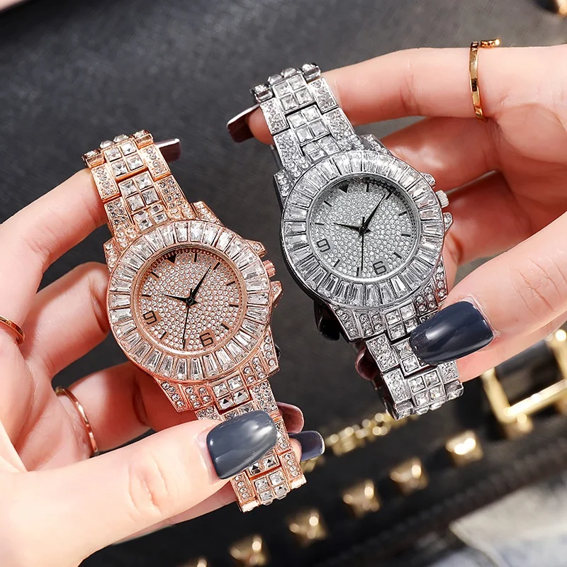 

Luxury Rose Gold Star Dust Women Diamond Watch Ladies Bling Hip Hop Fully Iced Out Watches