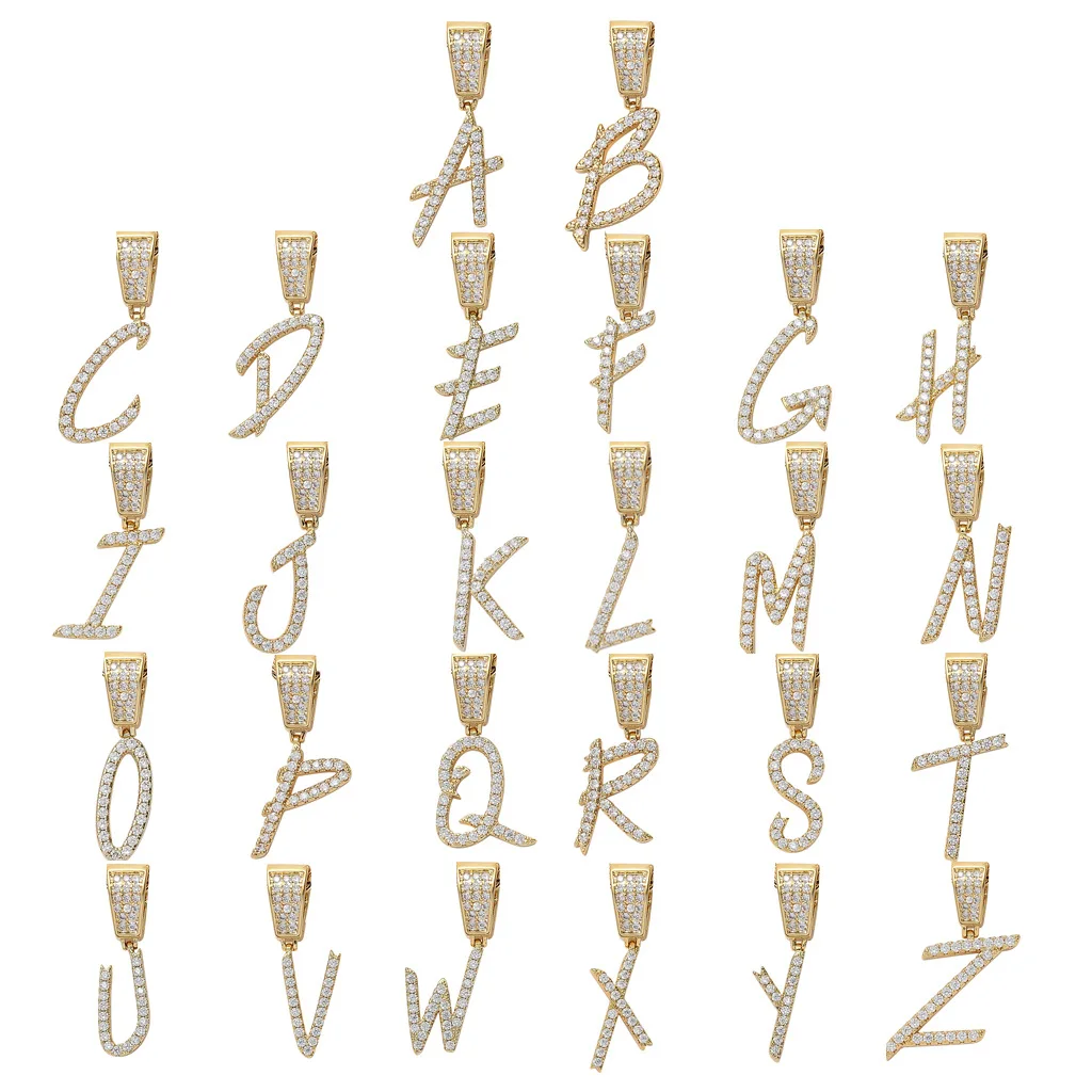 

Unisex Hiphop Jewelry Gold Iced Out Cubic Zircon Initial Alphabet Cursive Letters Charm Pendant Necklace, Gold/silver