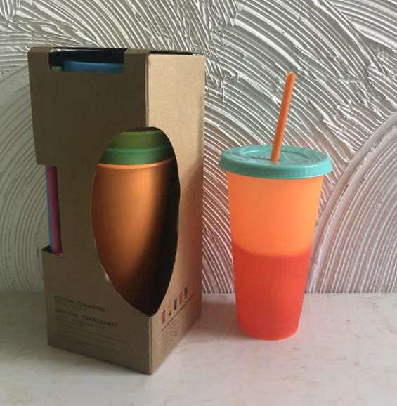 

New Product 2020 plastic changing color cup with lid and straw Reusable temperature change color plastic tumbler Magic Mug, Customized color