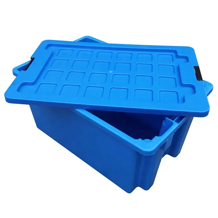 

QS Solid Euro Tote Plastic Nestable Stackable Industrial Plastic Storage Fish Box Bins for Logistics Transport Moving Containers, Green ,blue or customized