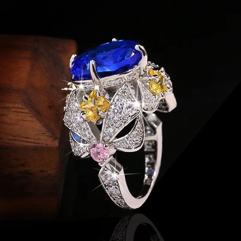 

Fashion Colorful Zircon Ring Engagement Jewelry For Girl Friend Birthday Gift Beautiful Party Accessories