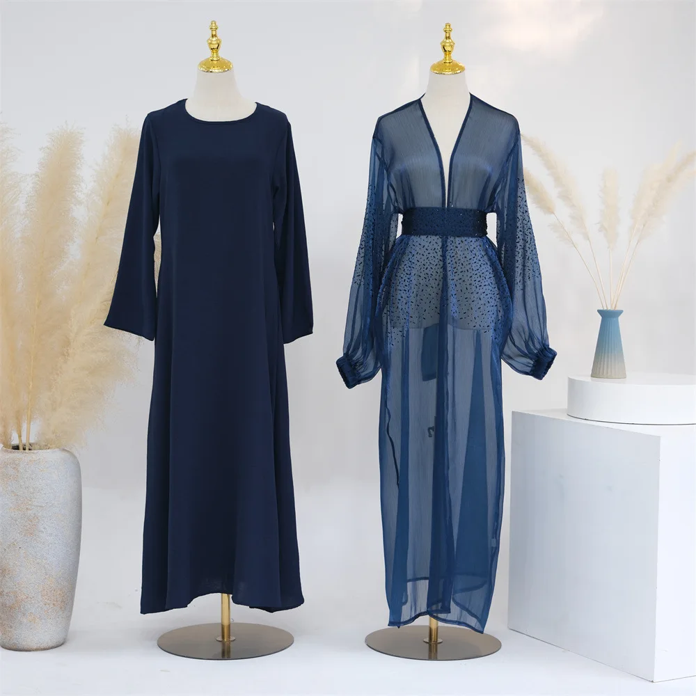 

Custom Prayer Muslim Robe Women's Dress abaya Daily Solid Colour Bubble Sleeve Two Piece Set abaya