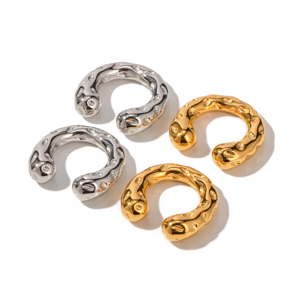 

Chunky Ear Cuff 18K PVD Real Gold Plated Stainless Steel Hammered Texture Unique Ear Clip For Women