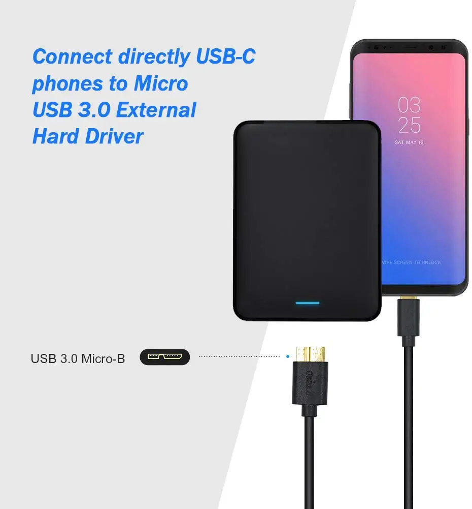 Usb C To Micro B 3.0 Cable (gen1/ 5gbps),1ft Usb 3.1 External Hard
