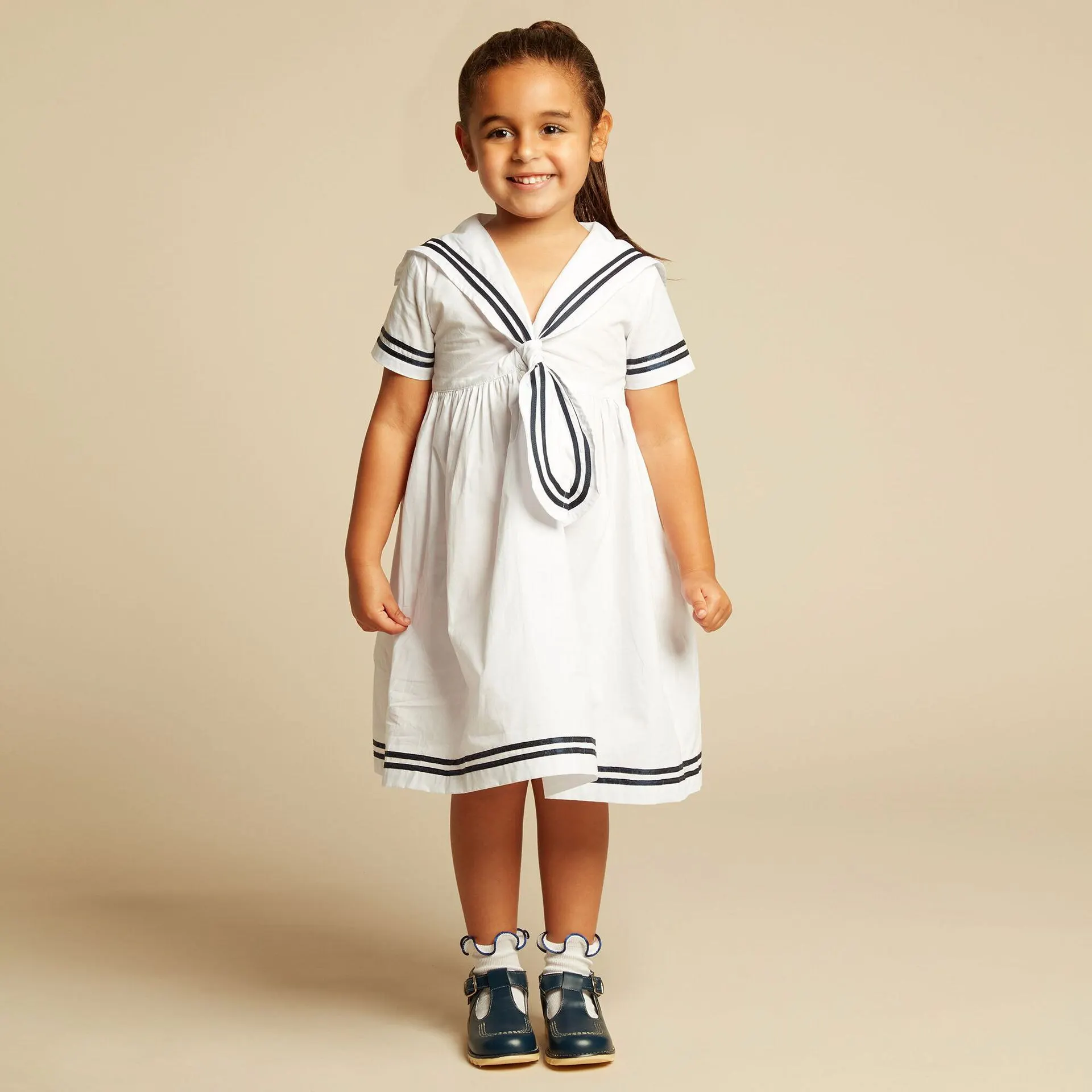 

Spring And Summer Children's Wear European And American Vintage Sailor Skirt Navy Collar Cotton Girl Dress, White
