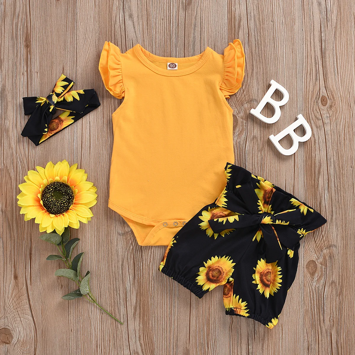 

Baby Clothes Romper Set Sunflower Shorts Outfit Kids Clothing M2018