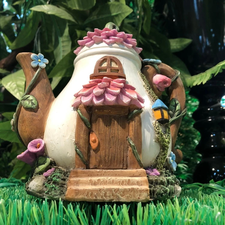 

Polyresin Flower Kettle House Miniature Garden Decoration, Customized color