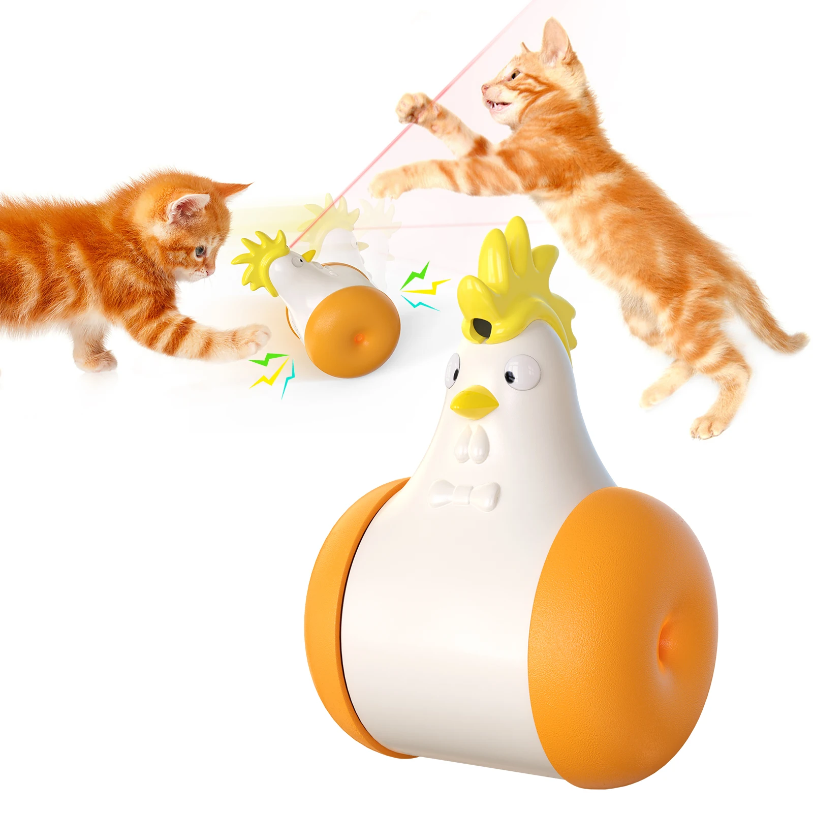 

Interactive Electric Cat Ball Toys Chicken Sound LED Light 3 In 1 Cat Laser Toy Automatic 360 Rolling Pet Toys, Orange,yellow,blue,light blue