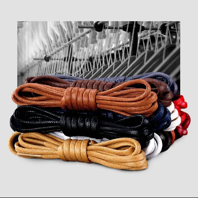 

2022 Hot Selling 60C/80/100/120/140CM Length Fashion Leather Waterproof Shoelace Men Martin Boots Shoelace Round Shoe Lace Waxed, 12 colors