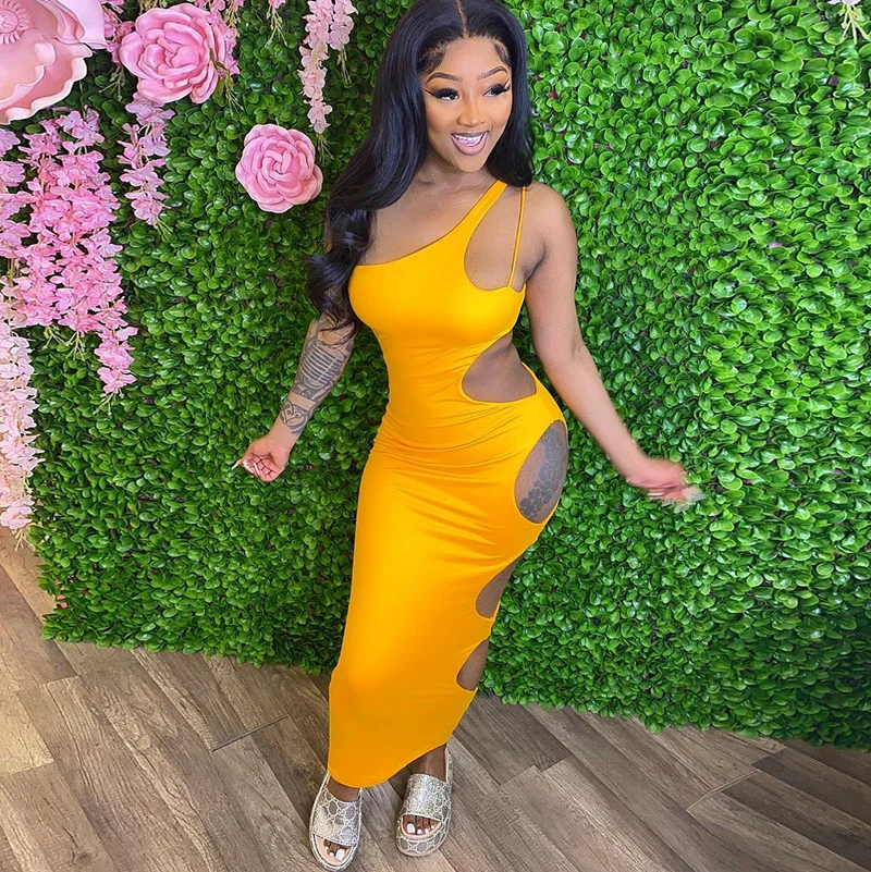 

Lagerfe Neon Hole Sexy Summer Sleeveless Maxi Dress Lady 2021 Elegant New Fashion Prom Apparel Women Casual Wholesale Clothes