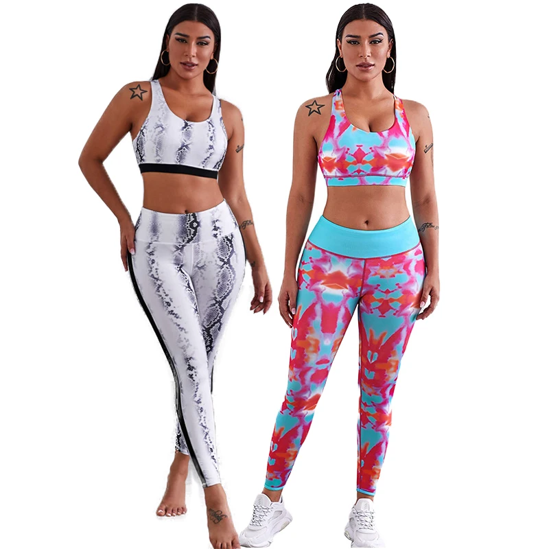 

New Arrival Women Gray Printed O Neck Crop Vest High Waist Yoga Set