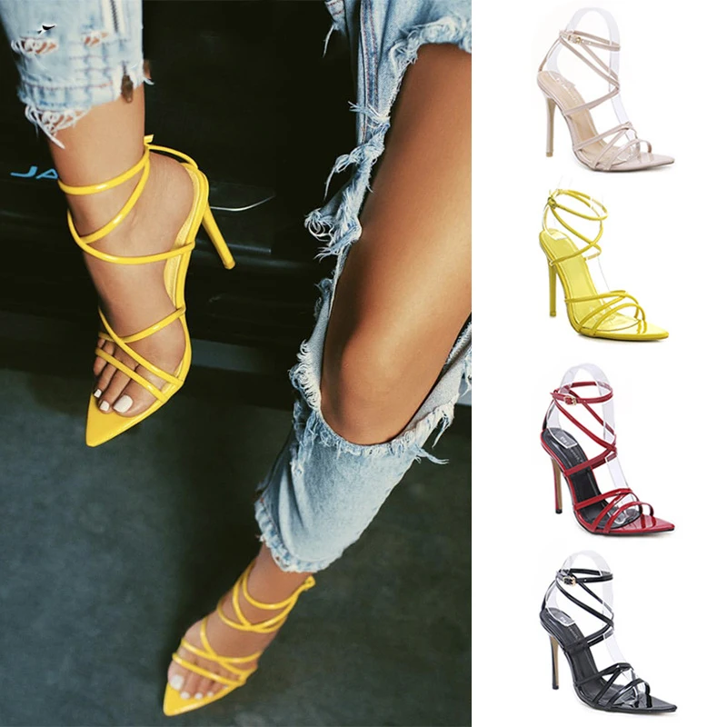 

Dropshiping Heels Women 2021 New Stylish Point Toe High Heel Women Sandals Ladies Dress Shoes High heels Sandals, Yellow, red, black, apricot