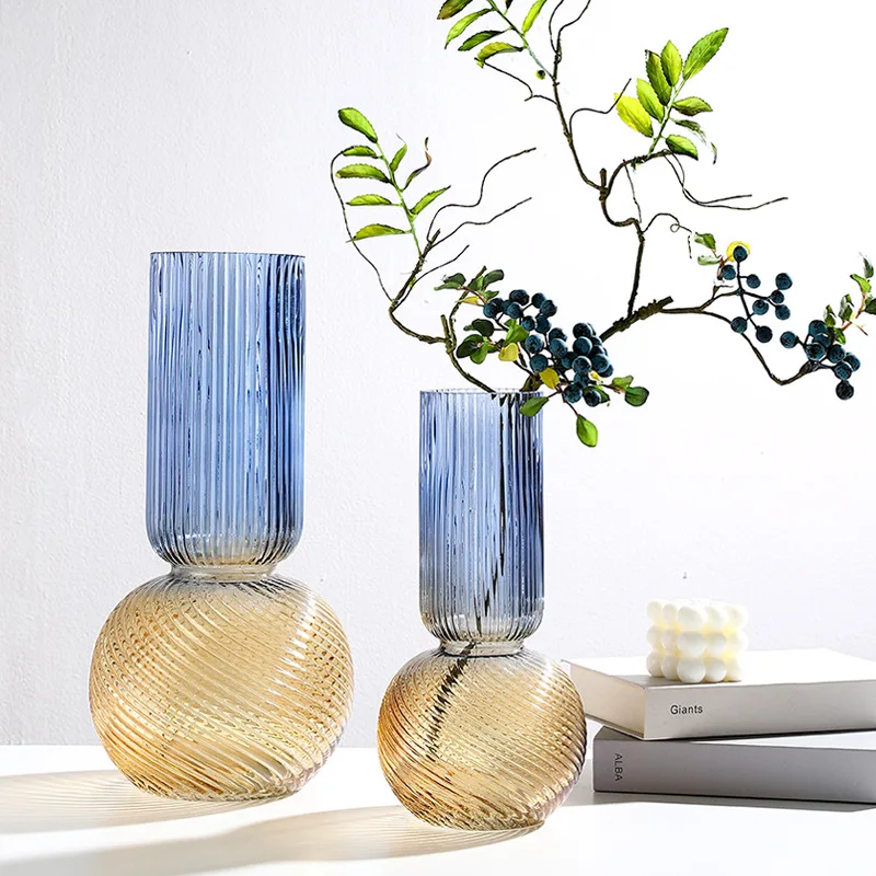 Simple Creative Two-color Glass Vase Glass Vase Handmade Italian Design Flower Arrangement Soft Decoration Crystal Vase
