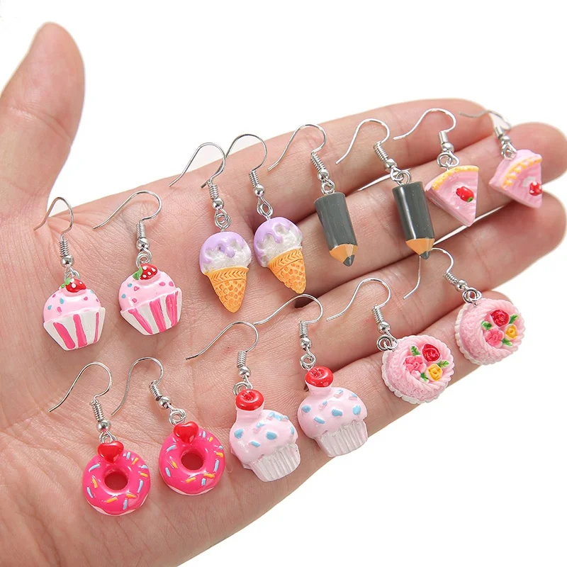 

3D DIY Designs Resin Dangle Earrings Mixed Color resin popsicle Charms cake doughnut Earrings Funny Party Girls Jewelry Gifts, Picture show