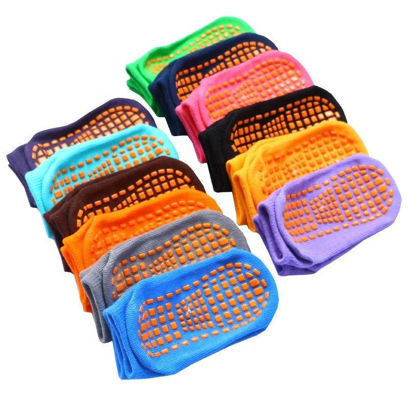 

Wholesale bulk anti slip silicon gel cotton kids grip trampoline jump baby socks, Pantone color