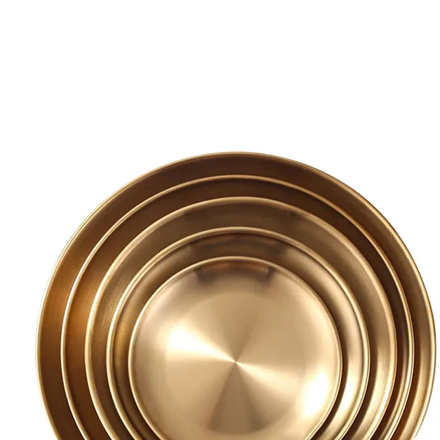 

Customized stainless Steel gold round food serving dinner dishes plate