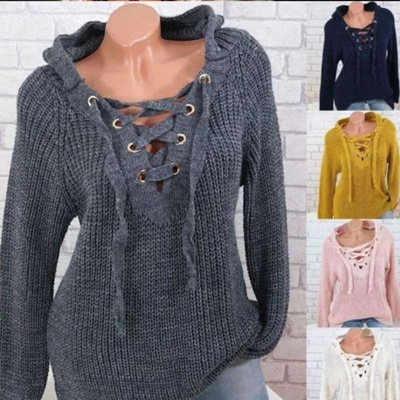 

B63283A Autumn/winter plus - size women's fashion soft blouse lacing sweater, White/pink/yellow/gray/black/dark blue/dark gray