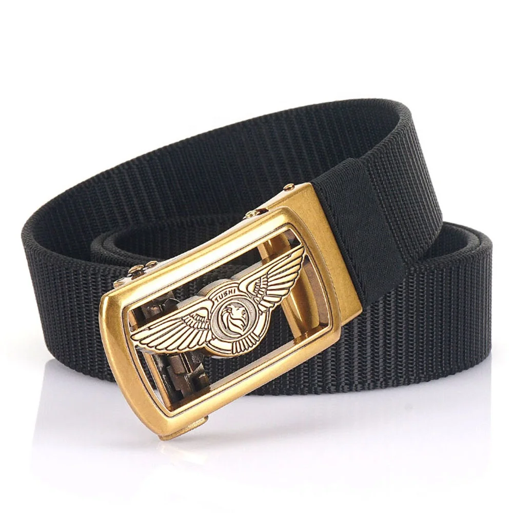 TUSHI Men's Luxury Business Fabric Belts Custom Wholesale Automatic Zinc Alloy Buckle Adjustable Nylon for Men